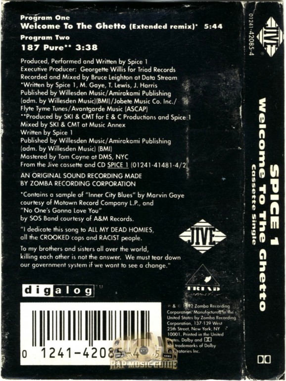 Spice 1 to the Ghetto Single. Cassette Tape Rap Music Guide